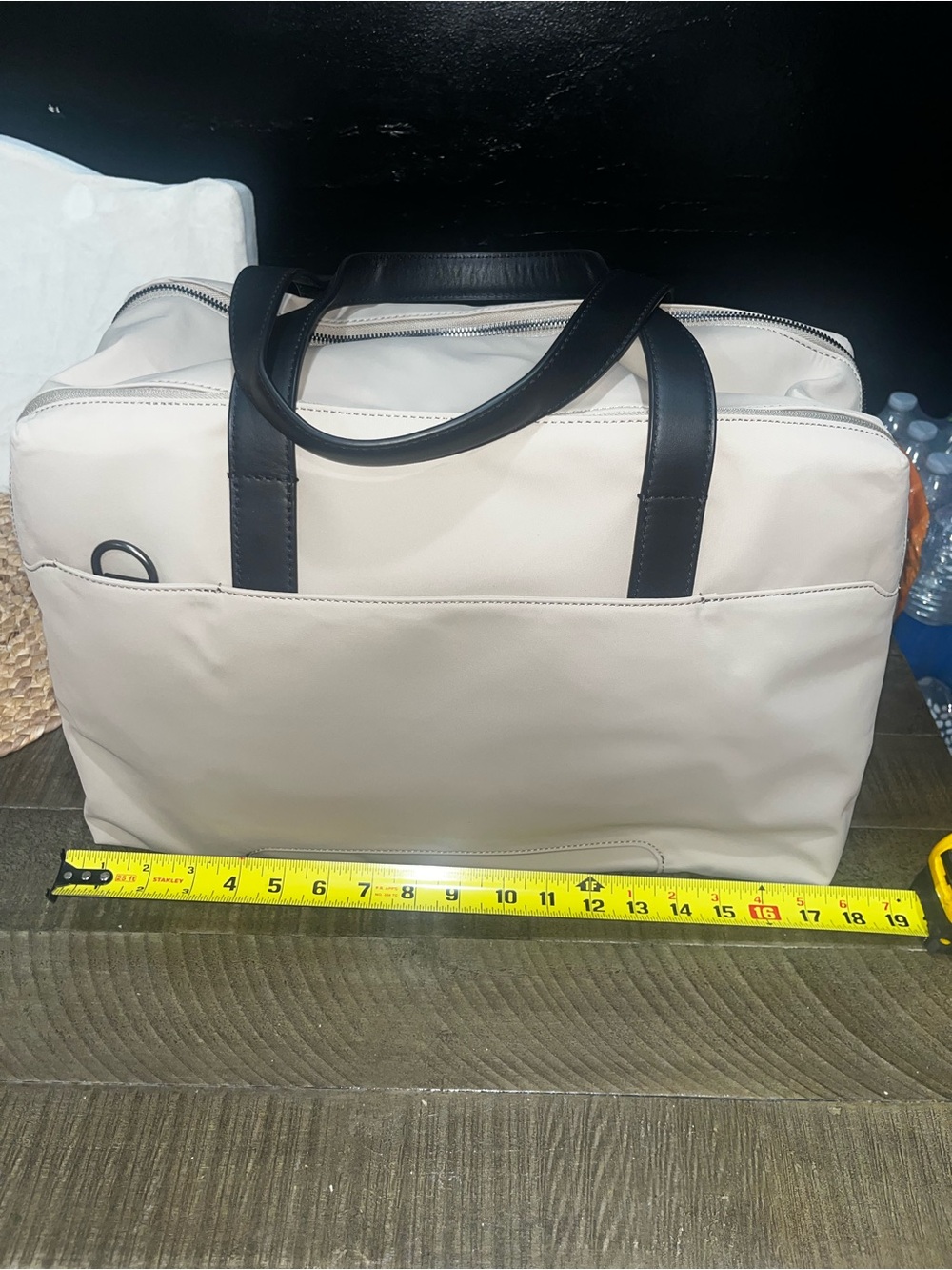 Away Cream Tote Bag with Black Handles and Detachable Strap - Picture 14 of 15
